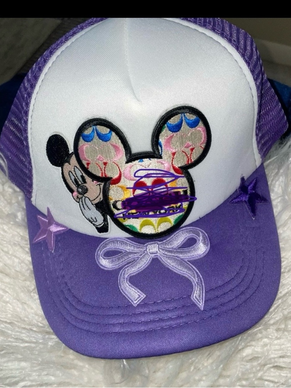 Women’s Custom Purple Disney Mickey Embroidered Trucker Hat